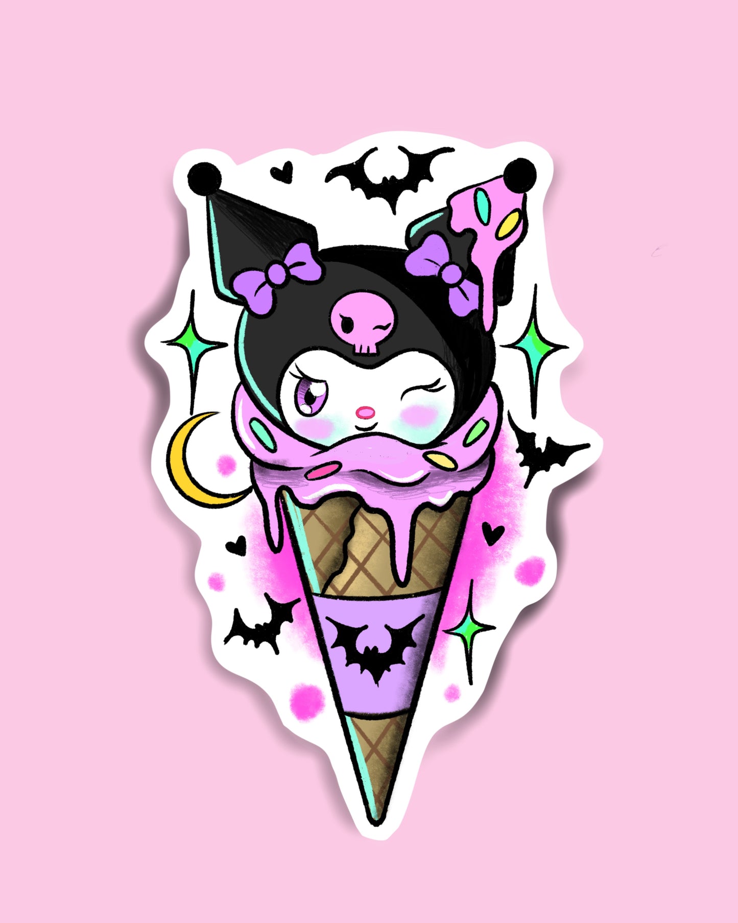 Kuromi Icecream Glittery Sticker